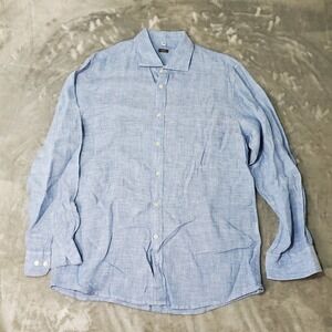 Slim Fit Light Blue Linen Button Down Shirt Mens XL Long Sleeve Spread Collar